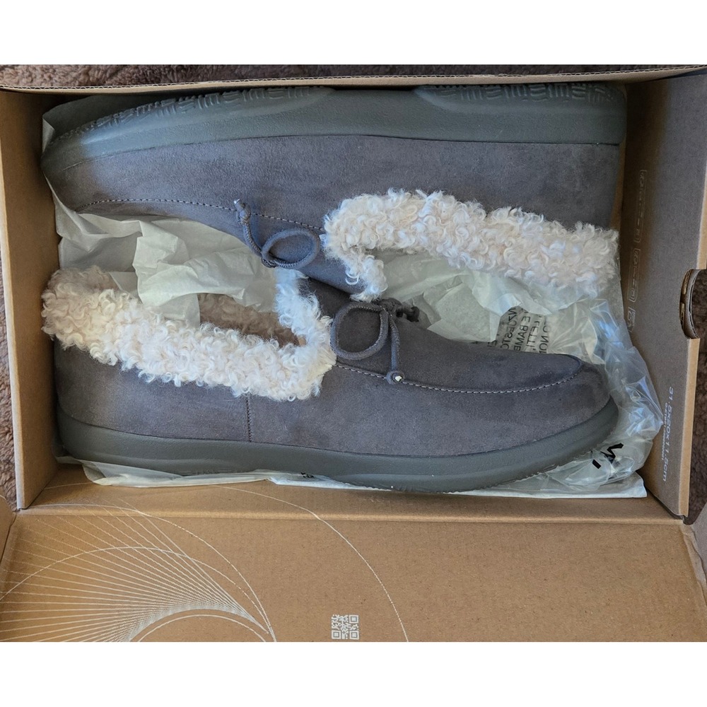 Vionic Claribel Slate Grey Faux Fur Suede Slipper Mens 10 Wide A706984JF7253